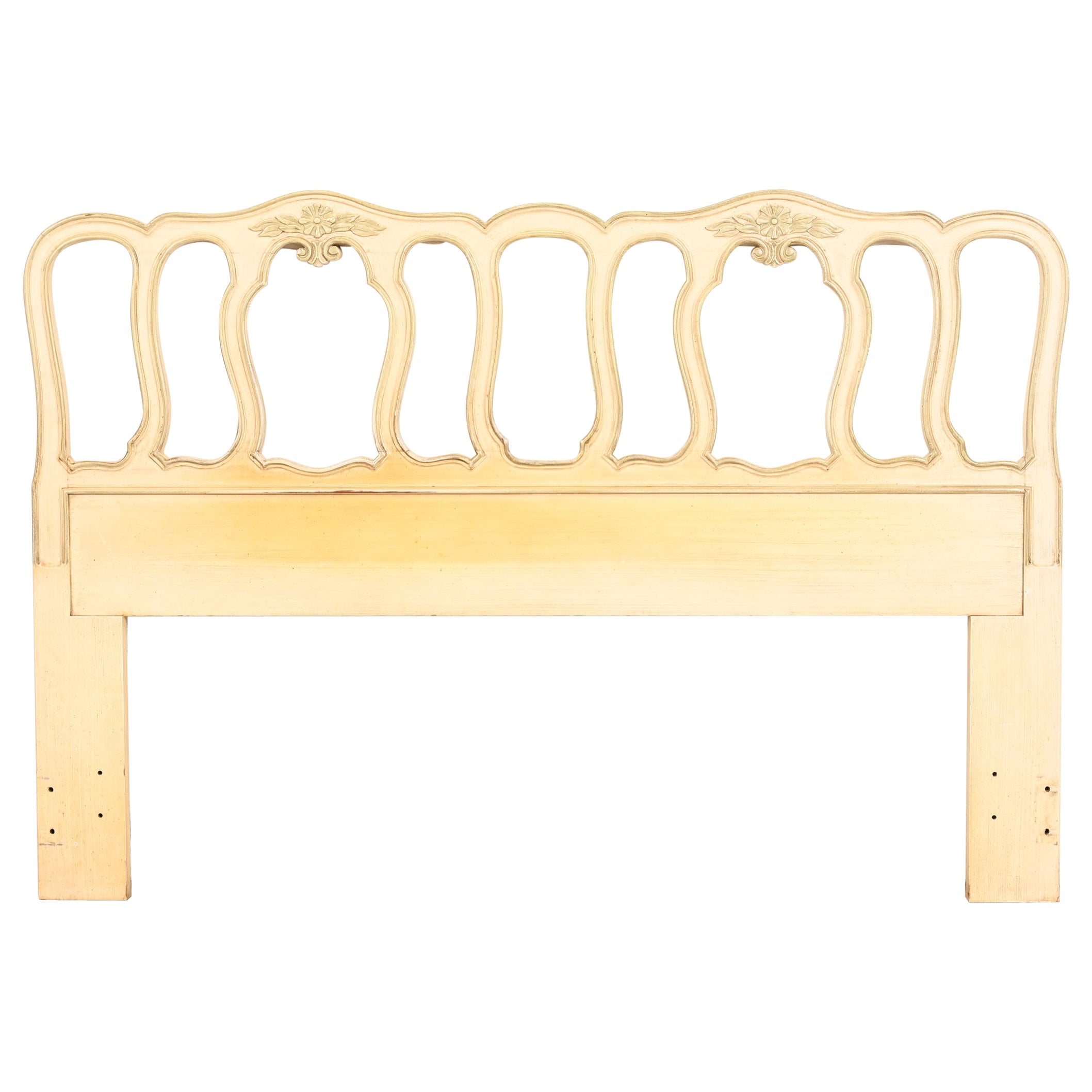 Henredon French Provincial Louis XV Cream Lacquered Queen Size Headboard