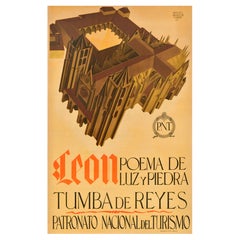 Affiche de voyage vintage d'origine Leon Poem Of Light And Stone Tomb Of Kings, Espagne
