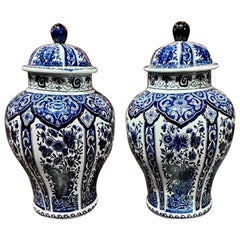 Pair of Antique Delft Blue and White Jars by Royal Sphinx