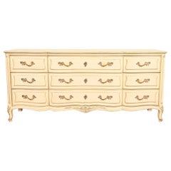 Henredon French Provincial Louis XV Cream Lacquered Triple Dresser, Circa 1960s