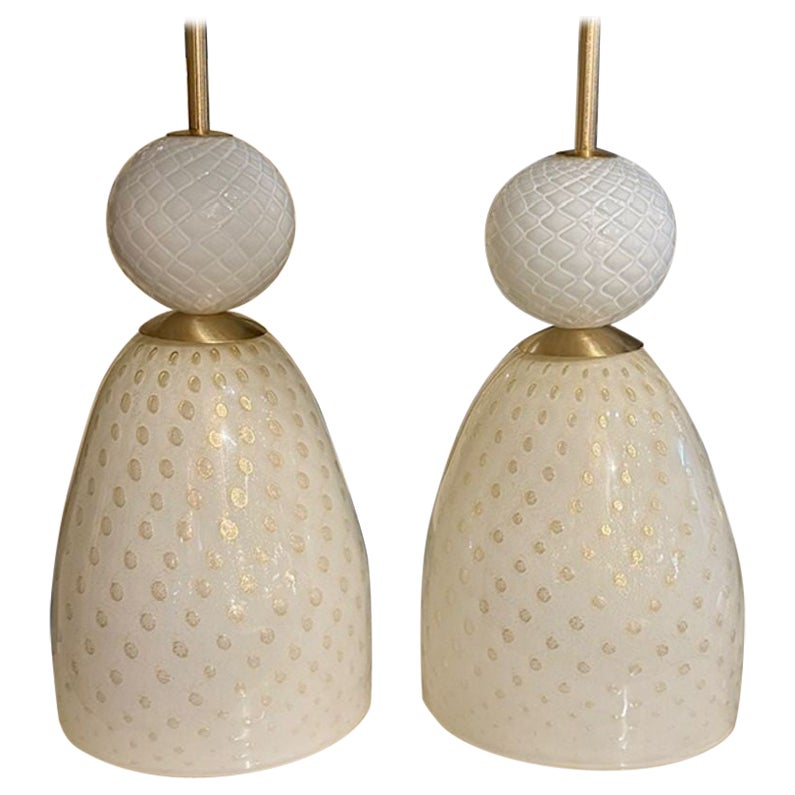 Murano Ivory and Gold Glass Lamps