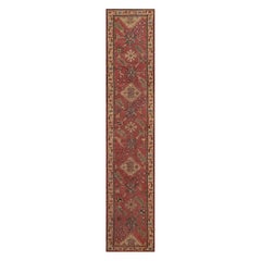 Hand-Woven Coral-Red Antique Wool Leafy Oushak Runner