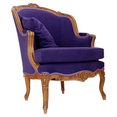 Sillón bergere francés - Nuevo tapizado de terciopelo malva