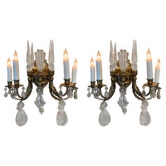 Pair of gilt bronze and rock  crystal Four light wall sconces