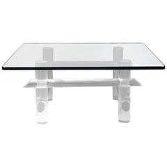 Vintage Lucite and Glass Coffee Table by Les Prismatiques, Signed 9