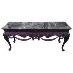 Irish/Georgian Style Carved Mahogany Marble Top Console with Lion's Heads