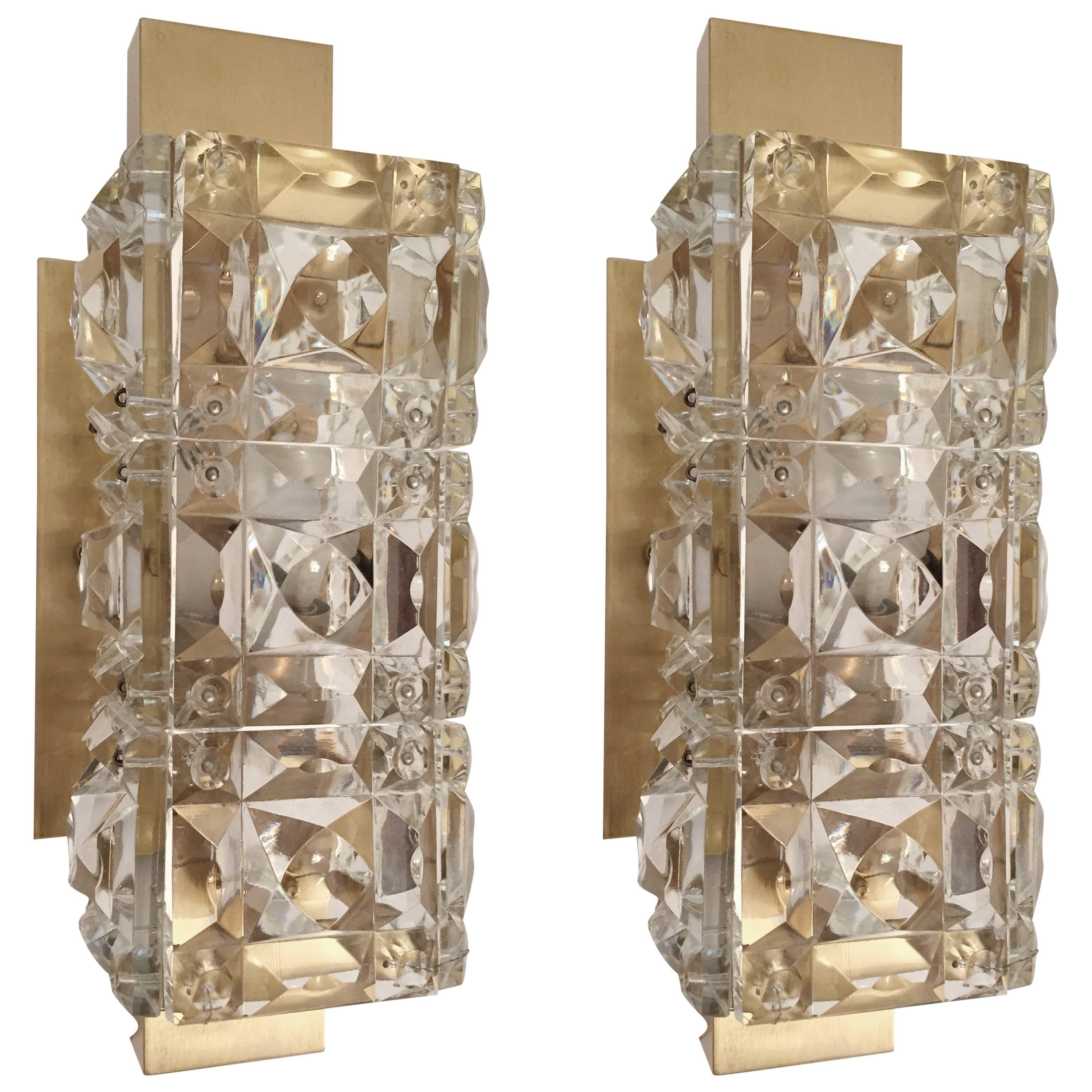 Pair of Austrian Kinkeldey Crystal Glass 1950s Sconces