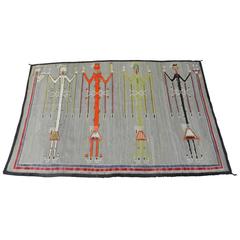 Antique Old Early 20th Century Navajo Sandpainting Rug, "Wind People Partly Armored"