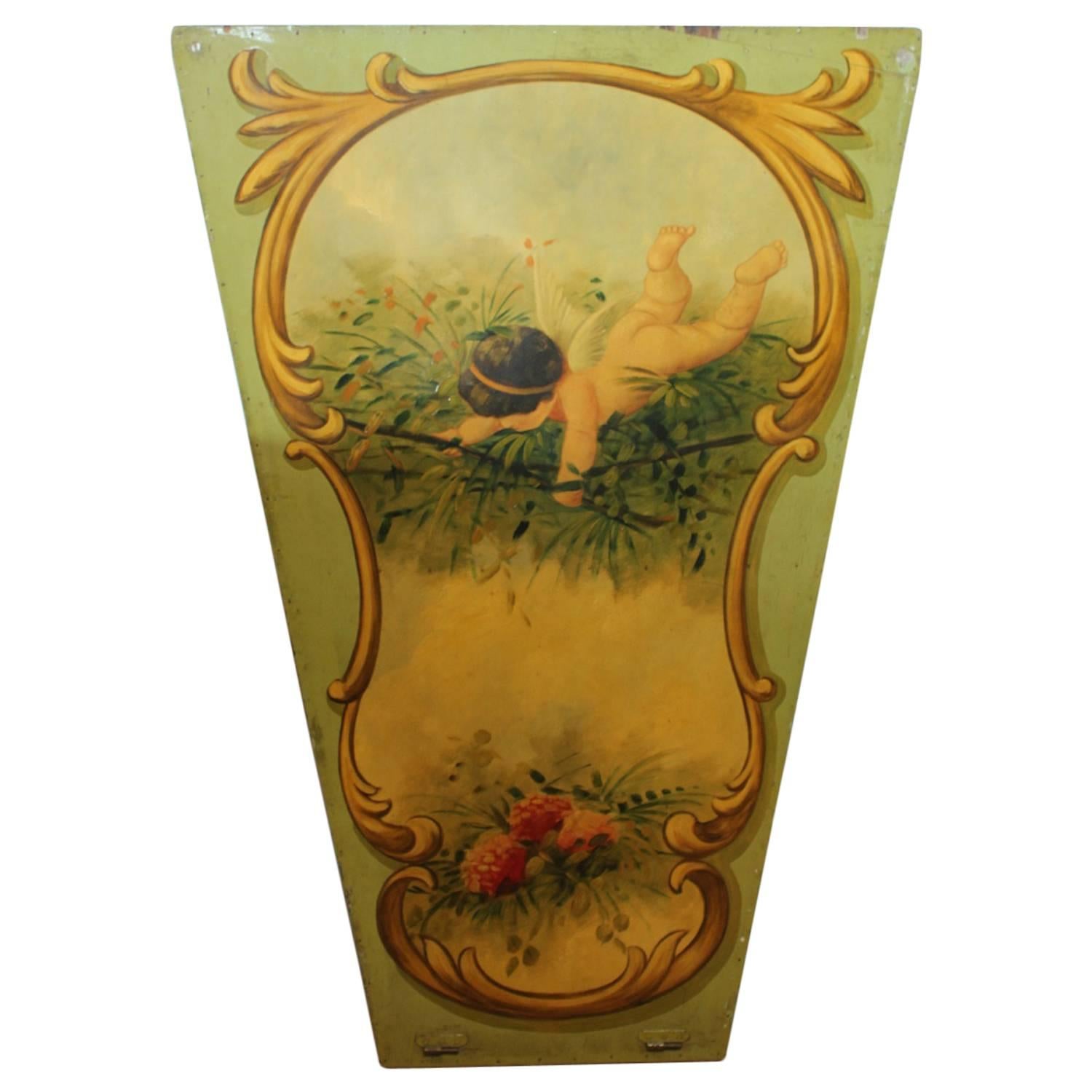 Large 1930s Decorative Carnival Ride Hand-Painted Wood Panel For Sale