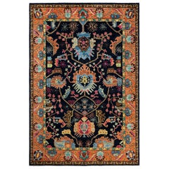 Traditional Serapi Tapis de zone en laine nouée à la main marine 6' 0" x 8' 11"