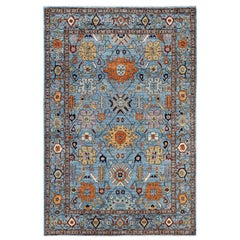 Tapis traditionnel Serapi noué à la main bleu clair de 5' 11" x 9' 0"