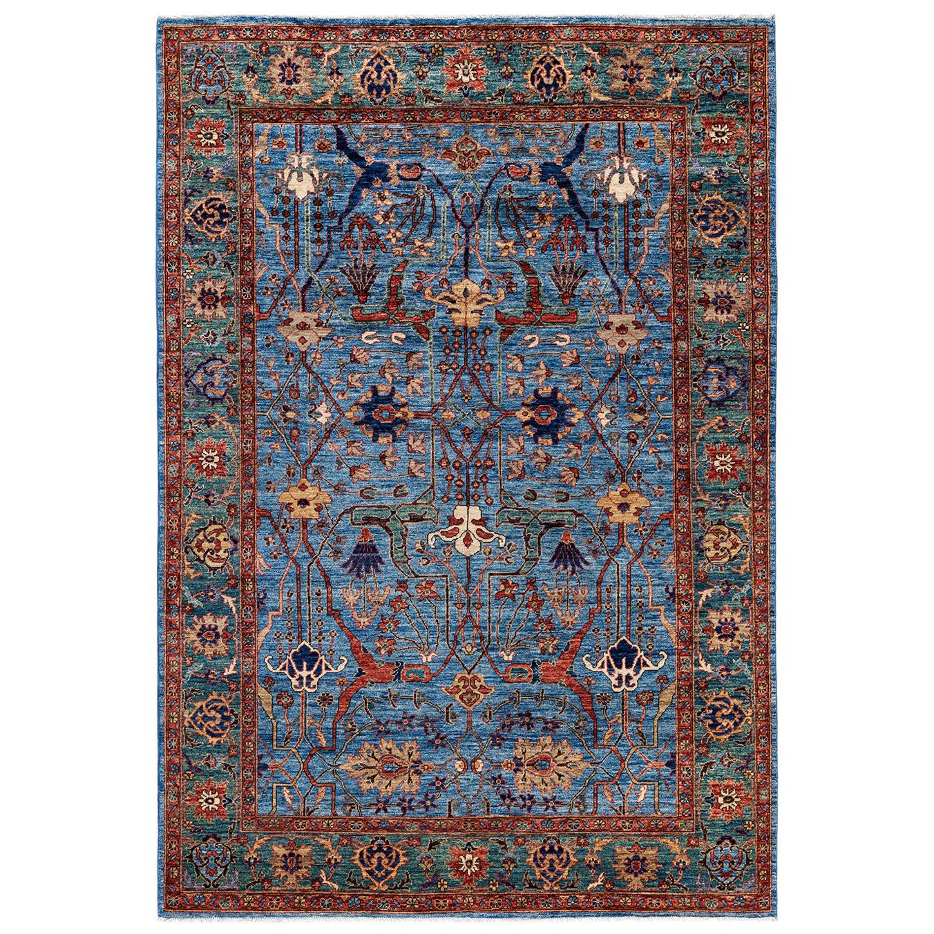 Traditional Serapi Hand Knotted Wool Light Blue Area Rug 6' 0" x 8' 9" For Sale