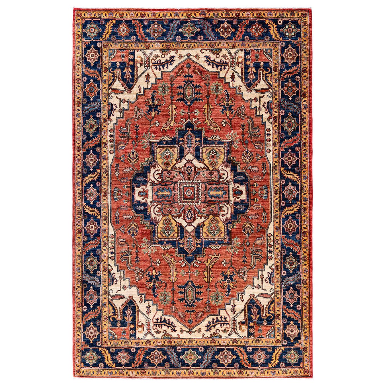 Tappeto tradizionale Serapi in lana rosso annodato a mano 6' 0" x 9' 5" in vendita