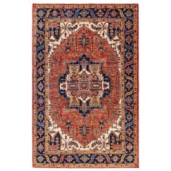 Alfombra tradicional Serapi de lana anudada a mano, roja 6' 0" x 9' 5