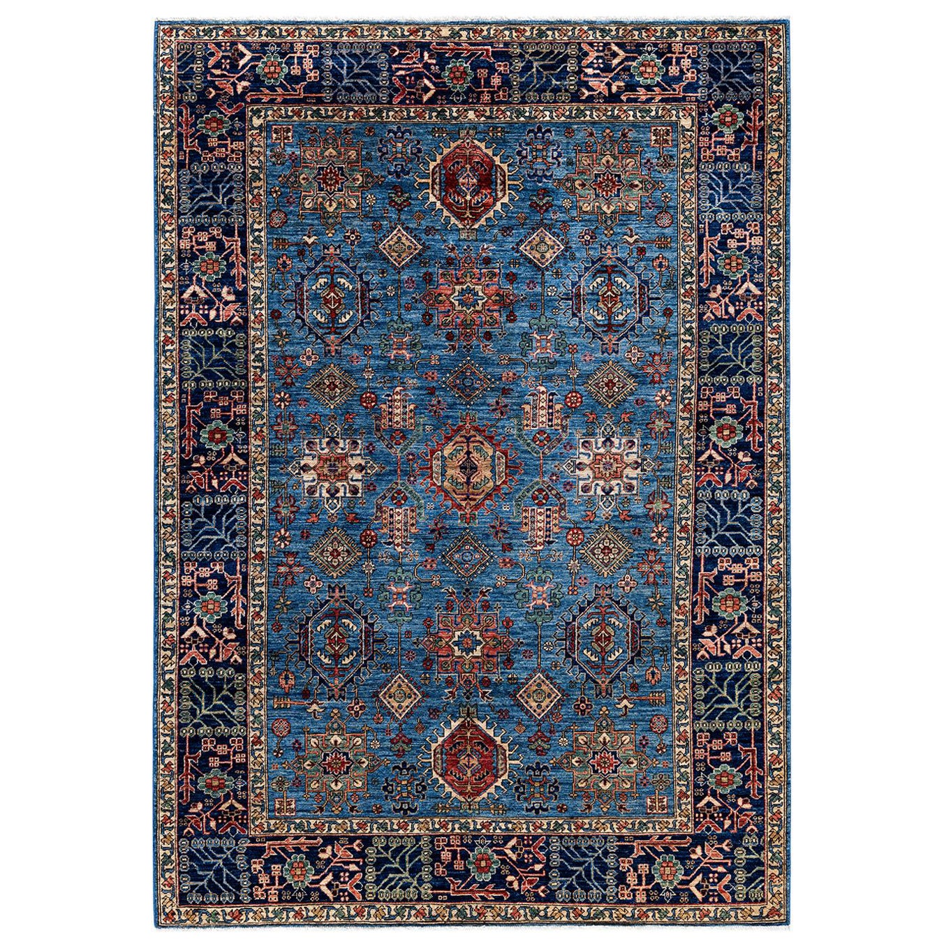 Traditional Serapi Hand Knotted Wool Light Blue Area Rug 6' 1" x 8' 9"