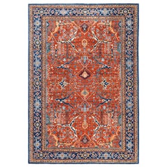 Tapis traditionnel Serapi noué à la main rouge de 6' 0" x 8' 9"