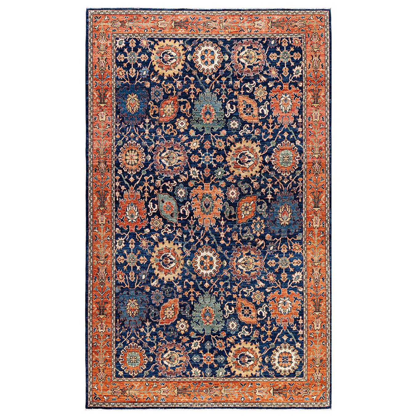 Traditional Serapi Hand Knotted Wool Blue Area Rug 5' 9" x 9' 4" For Sale