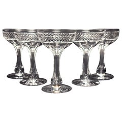 Late 19th C. Set of 5 Crystal Hollow Stem Champagne Coupes