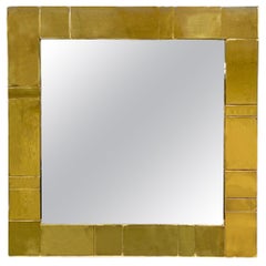 Specchio da parete in ottone cubista con paesaggio urbano di metà secolo