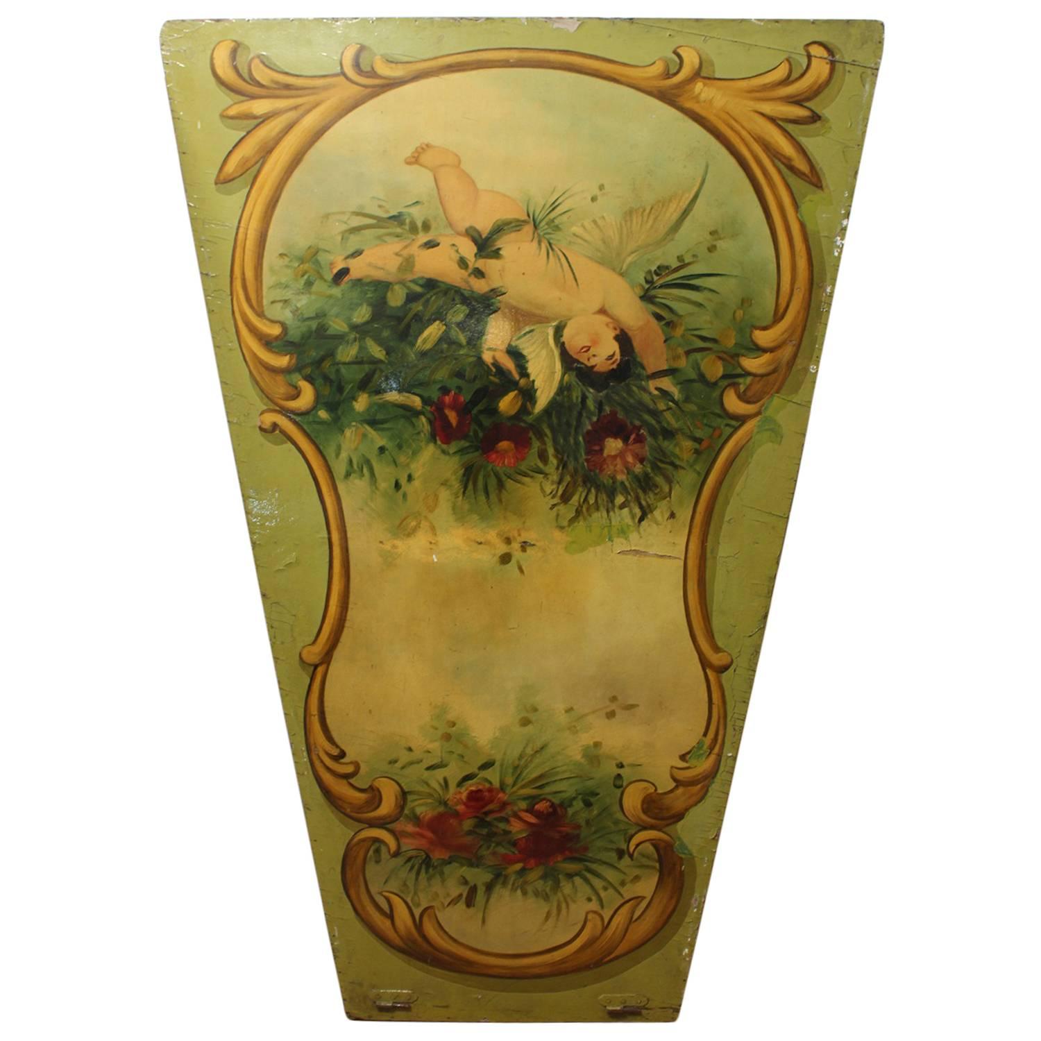   Large 1930s Decorative Carnival Ride Hand-Painted Wood Panel For Sale