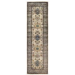 Alfombra tradicional Serapi de lana anudada a mano, beige 2' 9" x 9' 8