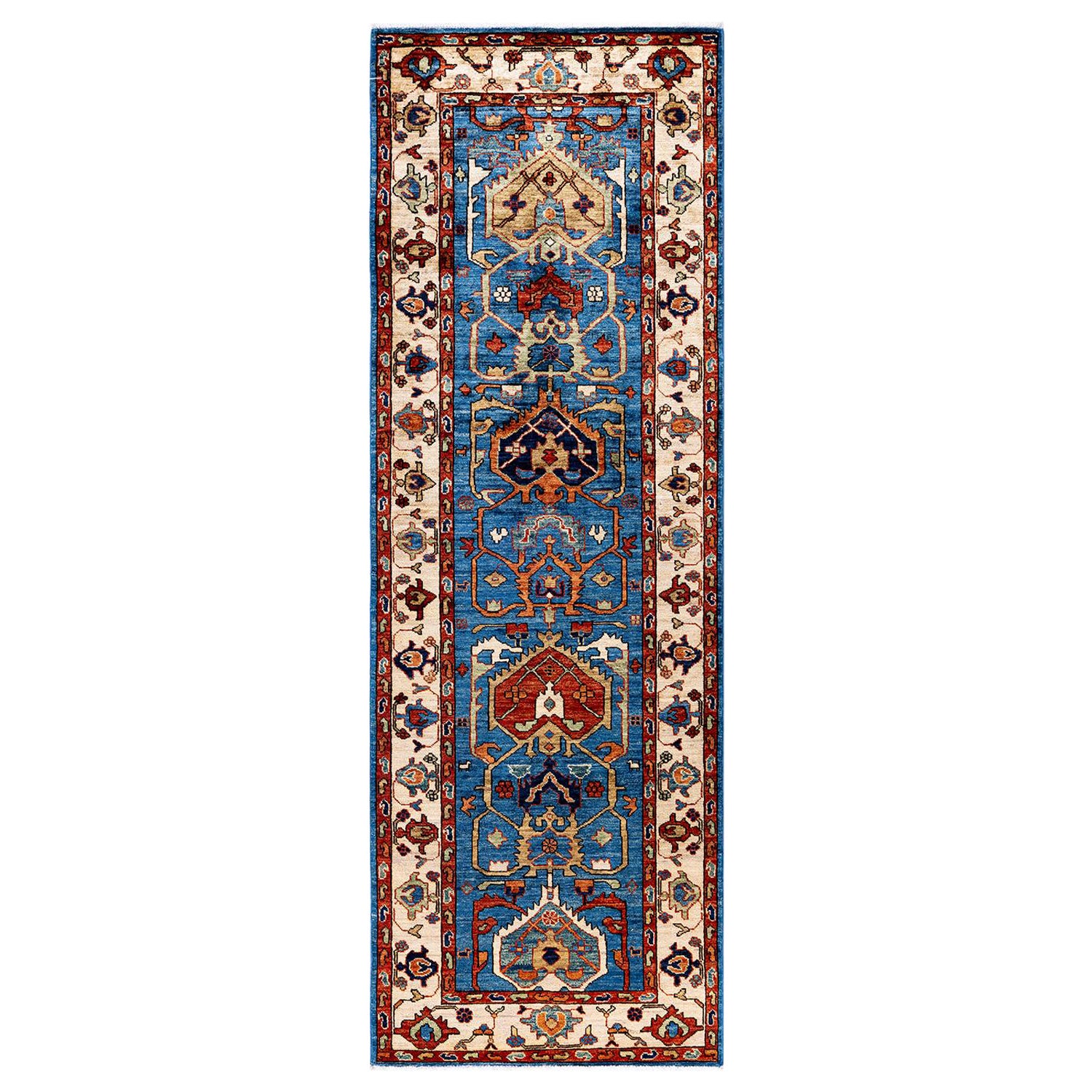 Traditional Serapi Hand Knotted Wool Light Blue Area Rug 2' 9" x 8' 2"