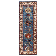 Tapis traditionnel Serapi noué à la main bleu clair de 2' 9" x 8' 2"