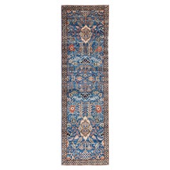 Tapis traditionnel Serapi noué à la main bleu clair de 2' 5" x 8' 6"