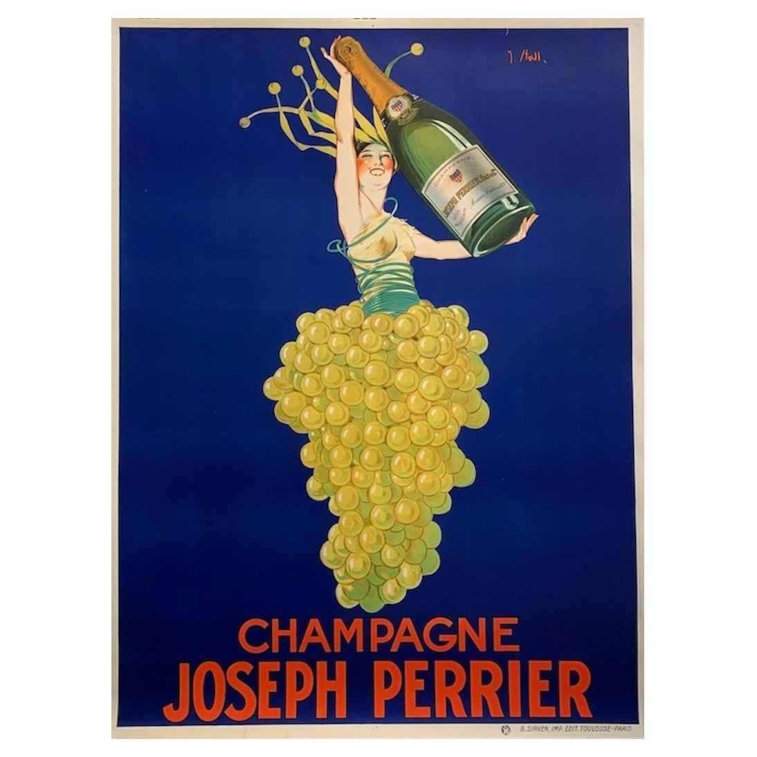 Affiche de champagne originale de 1926, « Champagne Joseph Perrier » par J Stall