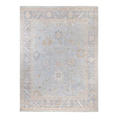 Traditional Oushak Hand Knotted Wool Light Blue Area Rug 8' 11" x 11' 10"