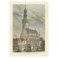1875 Kupferstich des historischen Rathauses in Veere in Zeeland von E. Thérond