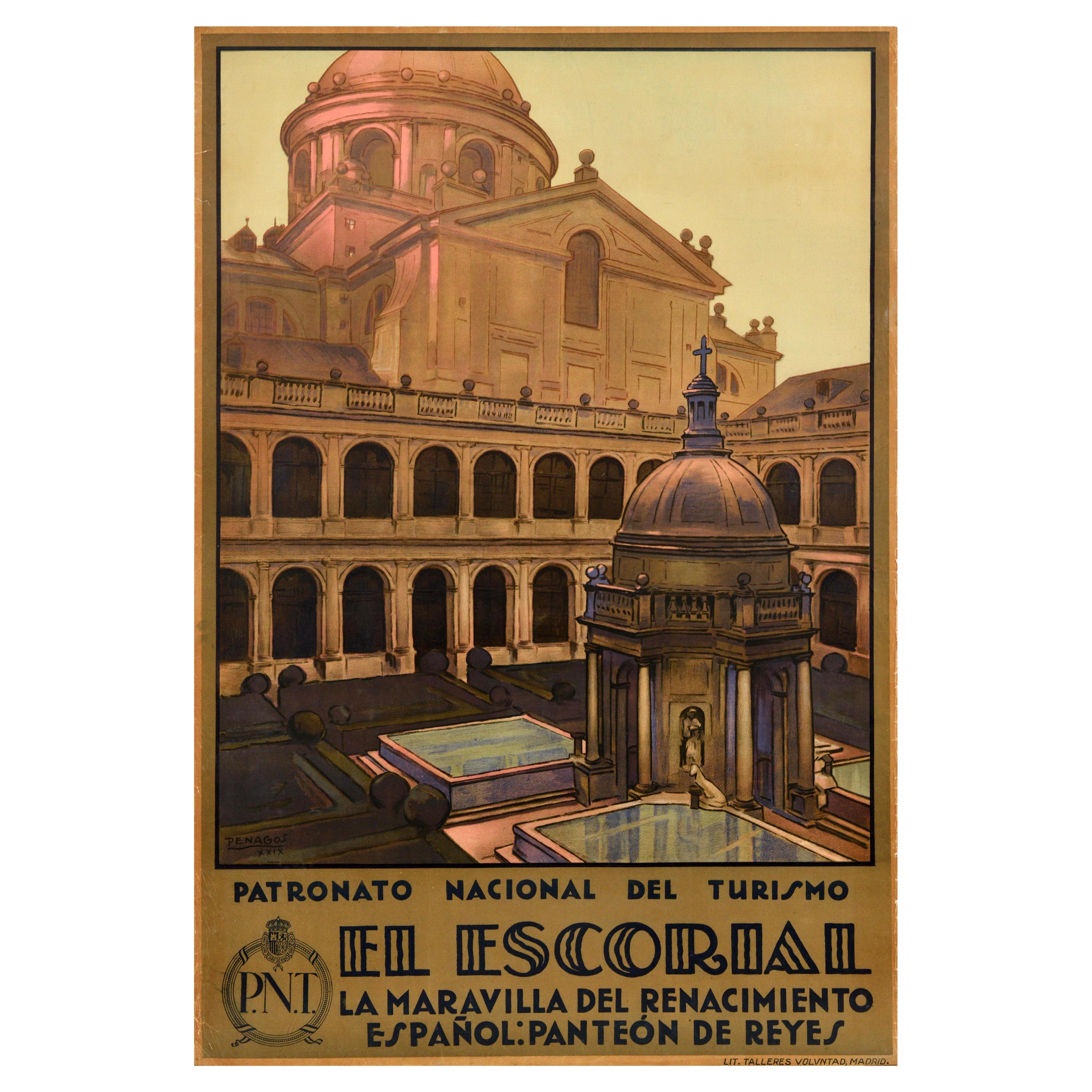 Original Vintage Travel Poster El Escorial Wonder Of The Renaissance Spain