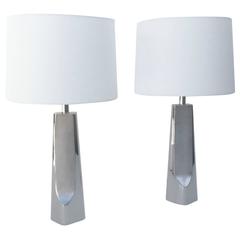 Pair of Polished Nickel Table Lamps Designed in Maurizio Tempestini Style