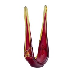 Flavio Poli/Seguso, Murano. Ciotola in vetro artistico giallo e rosso. Pezzo unico.