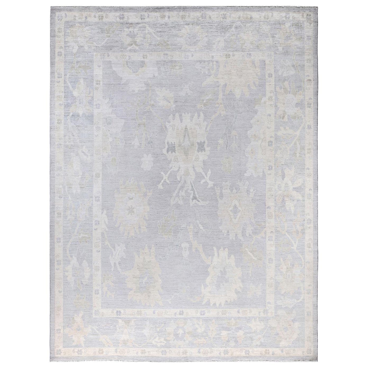 Tapis traditionnel Oushak noué à la main gris clair 9' 0" x 11' 9"