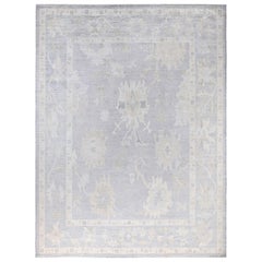 Alfombra tradicional Oushak de lana anudada a mano, gris claro 9' 0" x 11' 9