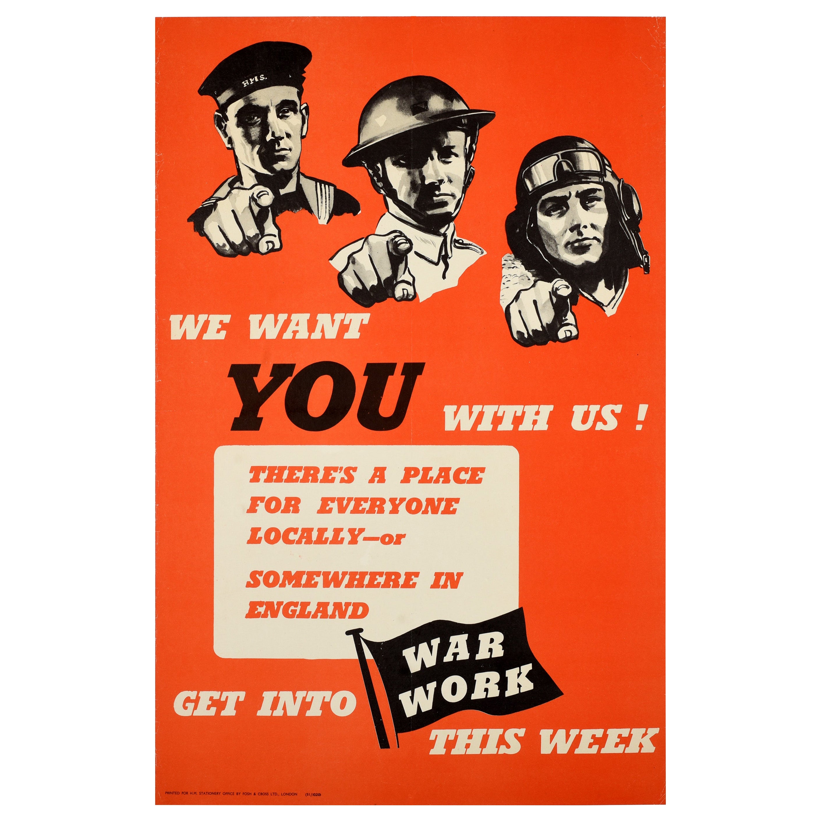 Original Vintage WWII Home Front Propaganda Poster We Want You With Us War Work