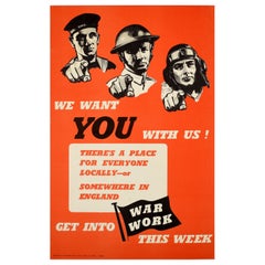Original Vintage WWII Home Front Propaganda Poster We Want You With Us War Work