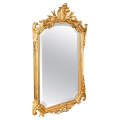 Antique Mirror alto, legno dorato tedesco, piatto smussato, parete, vittoriano