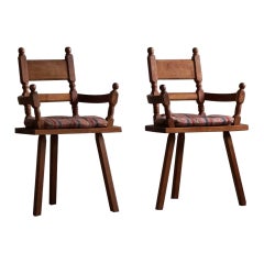 Hand-Crafted Tripod Armchairs in Oak, By a Danish Cabinetmaker, Folk Art, 1930s