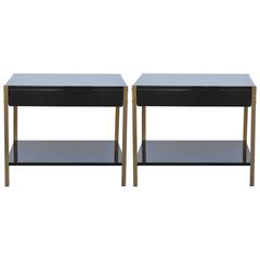 Pair of 'Laque' Black Lacquer and Brass Nightstands by Design Frères 8