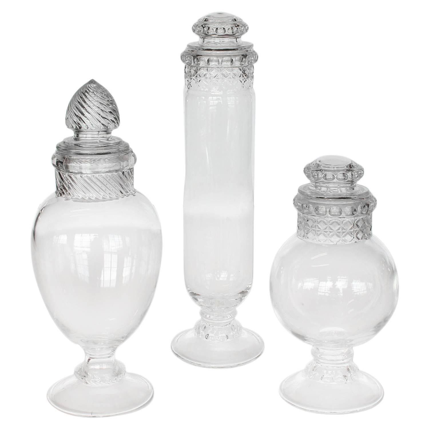 Collection of Antique Candy Store Footed Glass Jars at 1stDibs