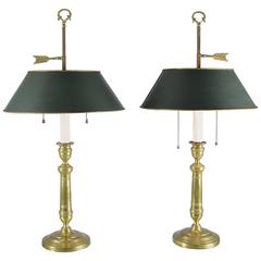 Pair of Louis XVI Style Bouillotte Lamps with Tole Shades