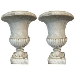 Pair of Carrara Marble Medici Vases, Early 19th Century, France