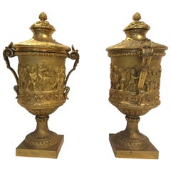 Beautiful Pair of Gilded Bronze Vases with Tops, Attributed to Beurdeley