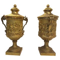 Beautiful Pair of Gilded Bronze Vases with Tops, Attributed to Beurdeley 11