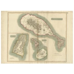 Mappa colorata a mano delle Isole delle Indie Occidentali: Saint-Christophe, Saint Lucia e Nevis