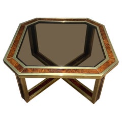 Walnut and Brass Octagonal Coffee Table. French work. Circa 1970