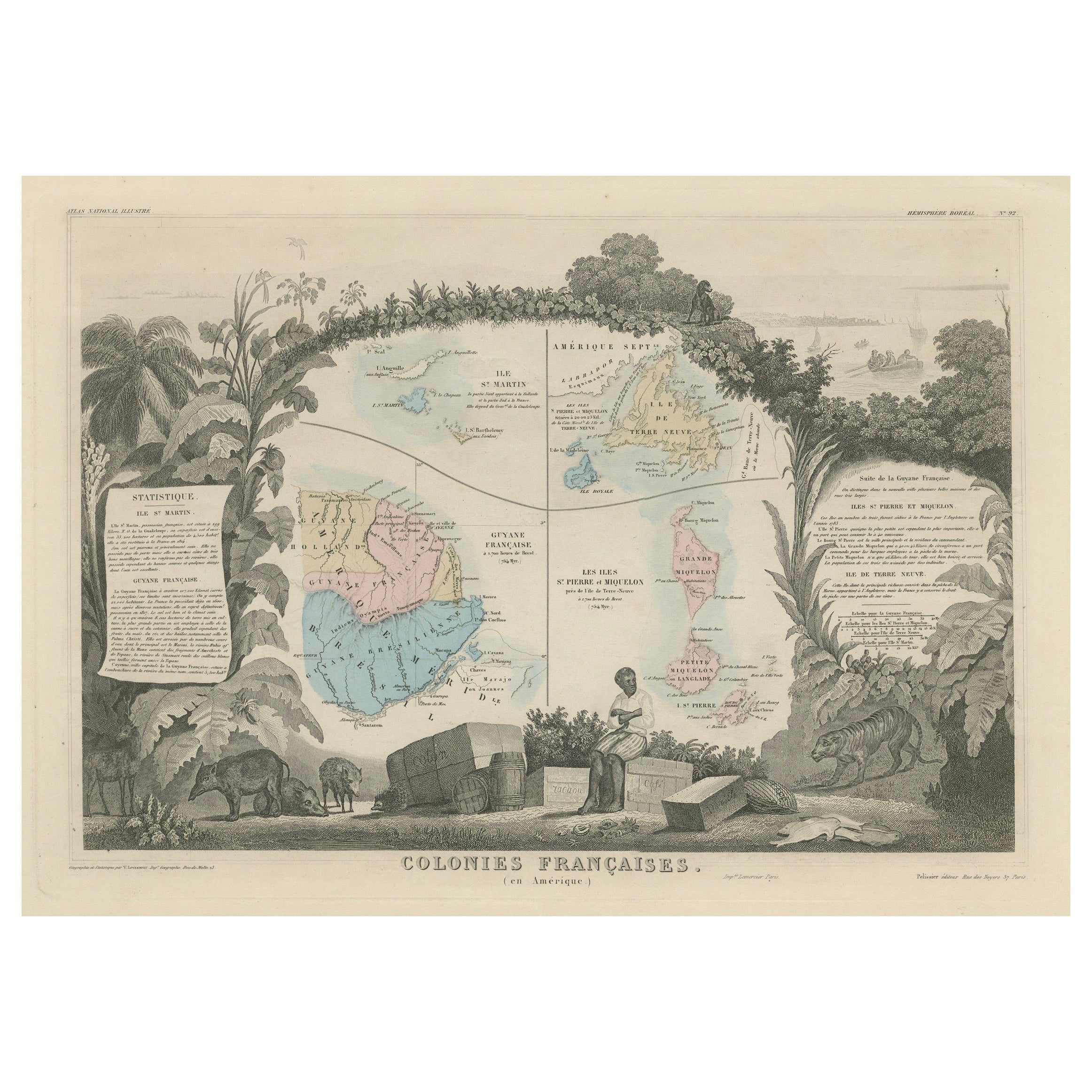 Map of French Colonies in the Americas: St. Martin, French Guiana und St. Pierre