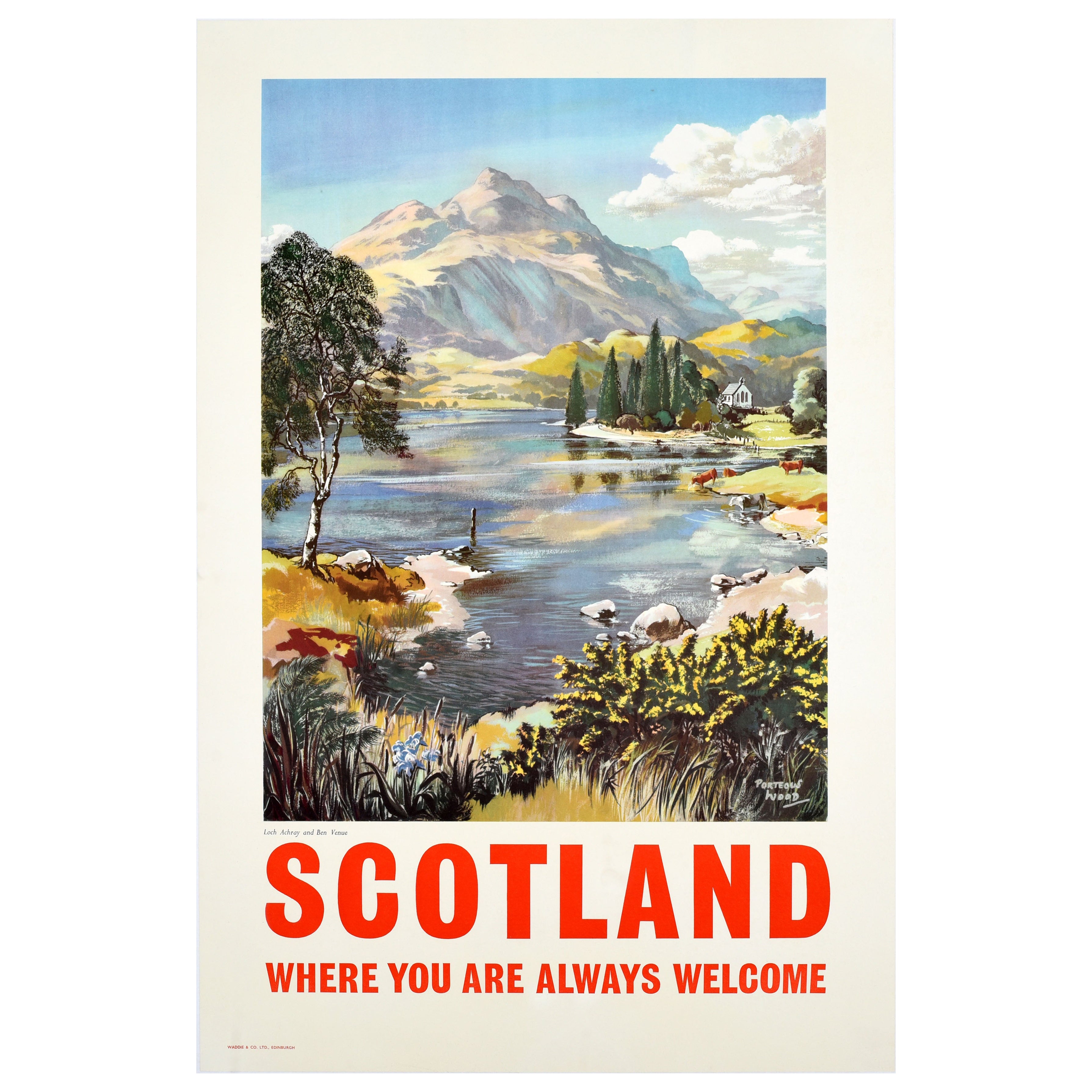 Original-Vintage-Reiseplakat Schottland Loch Achray Ben Venue Porteous Wood, UK im Angebot
